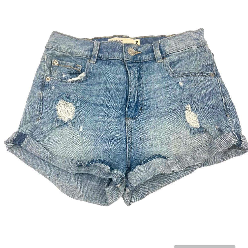 Garage distressed denim fringe hem shorts size 3